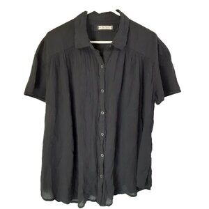 We The Free Woman's Button-up Top Short Sleeve Sz 2X Gauze Goth Minimalist Black